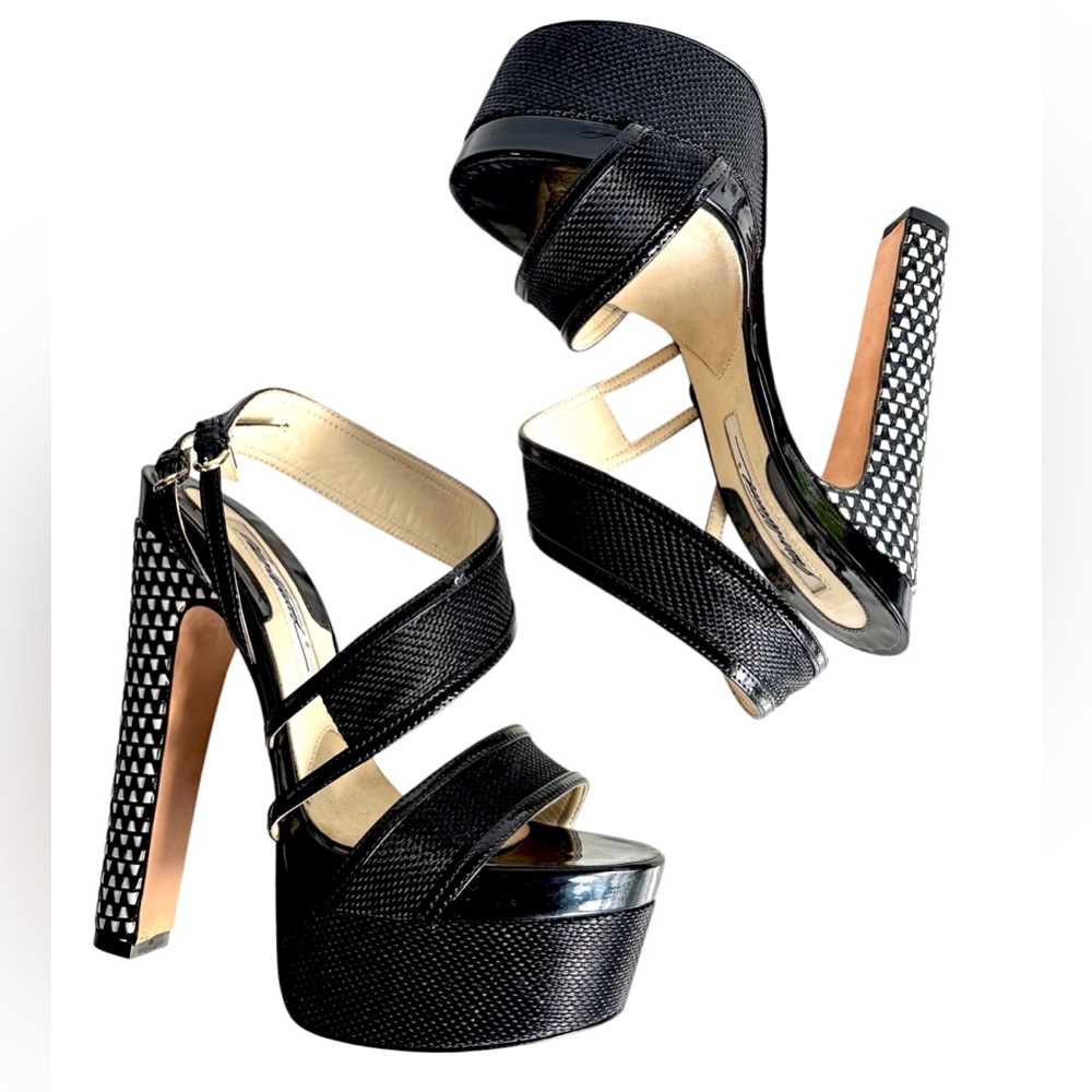 BRIAN ATWOOD PLATFORM LEATHER SANDALS HEELS SHOES 6.5 inch HEEL SIZE 7